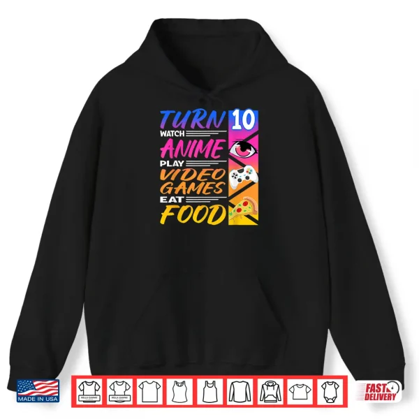Hoodie 10th Birthday I Manga I Gamer I 90s Kawaii Pizza Anime Shirt