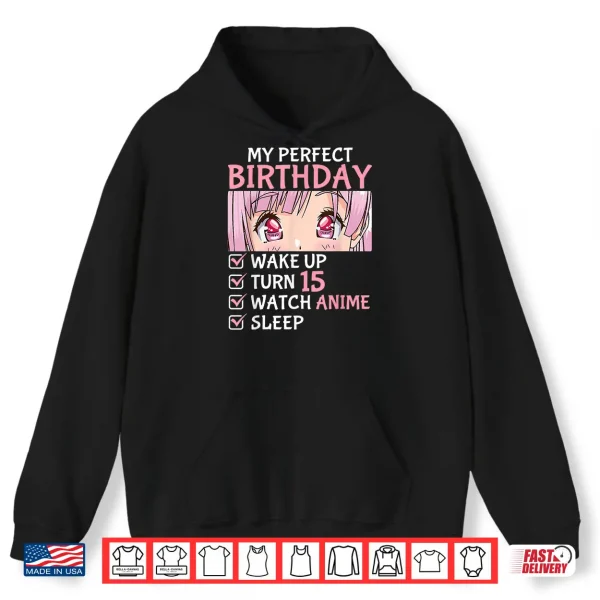 Hoodie 15th Birthday Watch Anime 15 Years Old Anime Teen Girls Shirt