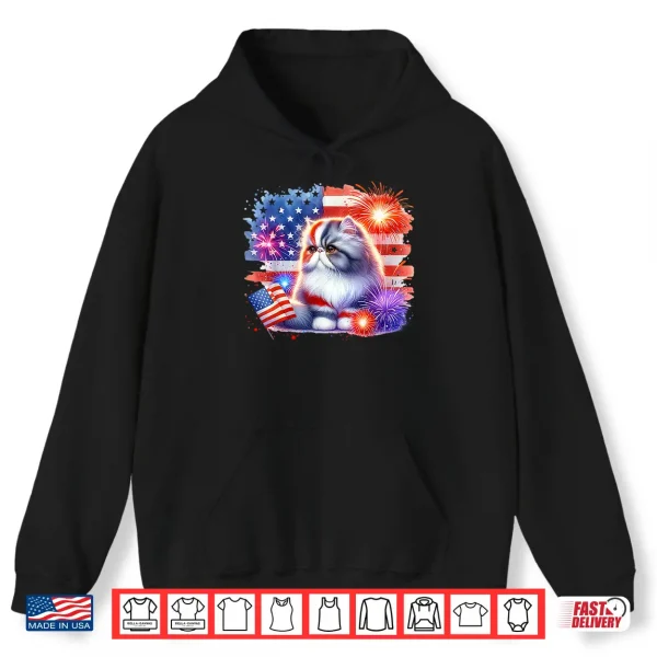 Hoodie 4th of July Funny Meowica Persian Cat Lover Owner USA Flag Shirt