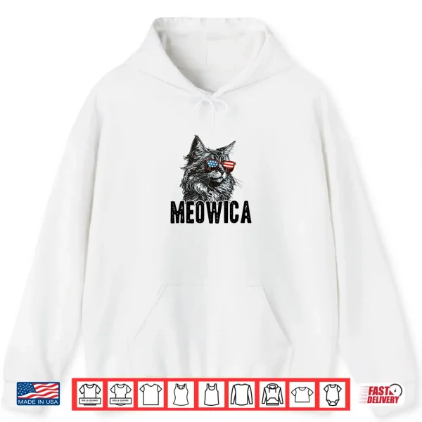 Hoodie 4th of July Meowica Maine Coon Cat with American Flag Merica Shirt