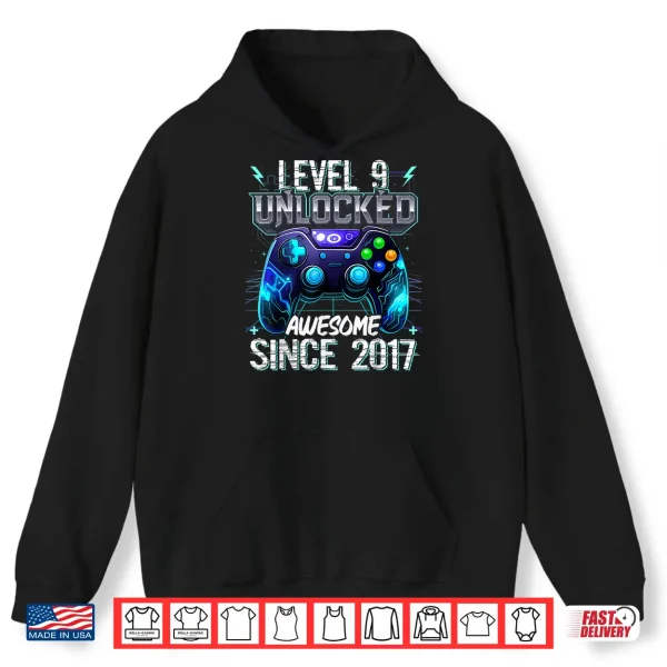 Hoodie 9th Birthday Boy Level 9 Gamer 9 Year Video Game Party Shirt