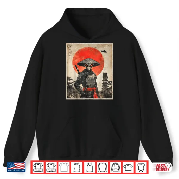 Hoodie Alien Samurai UFO Japanese Vintage Graphic Ukiyo e Art Funny Shirt