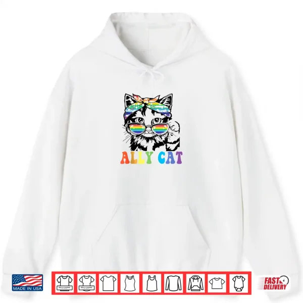 Hoodie Ally Cat LGBT Gay Rainbow Pride Flag Boys Men Girls Women Shirt