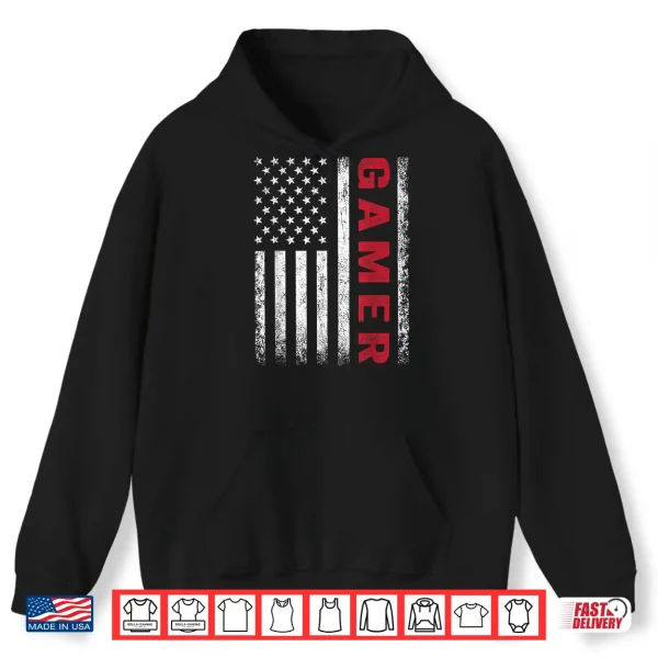 Hoodie American Flag Funny Gamer Gift Video Games Boys Men Gaming Shirt