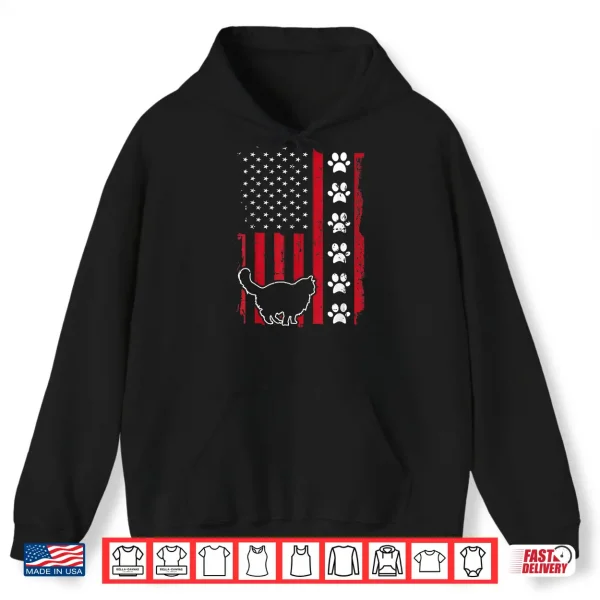 Hoodie American Flag Maine Coon Cat Pet Owner Gift Cute Paw Print Shirt for Women Men