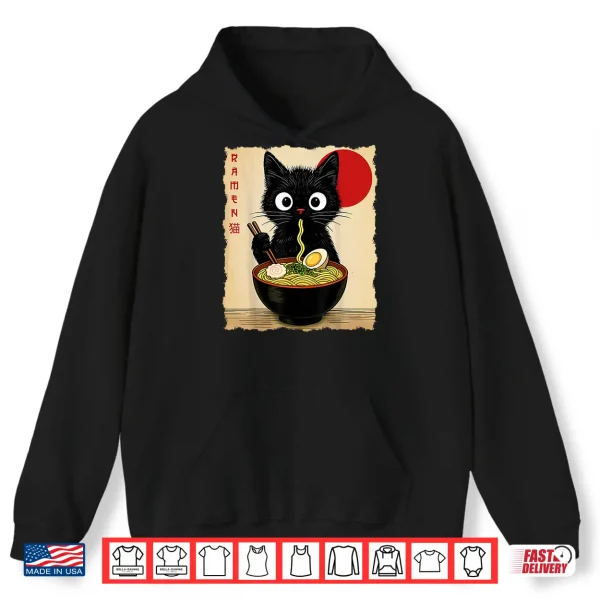 Hoodie Anime Cat Ramen Japanese Funny Cat Graphic Tees Anime Gifts Shirt