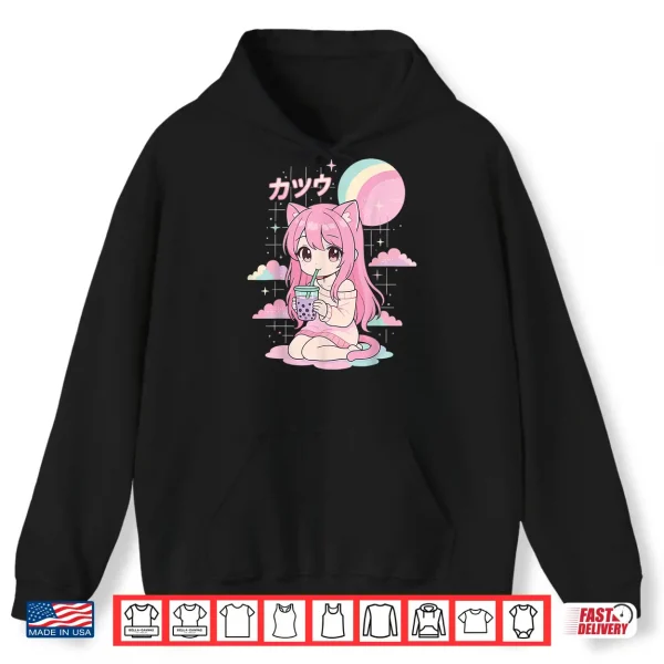 Hoodie Anime Girl Boba Bubble Tea Kawaii Shirt