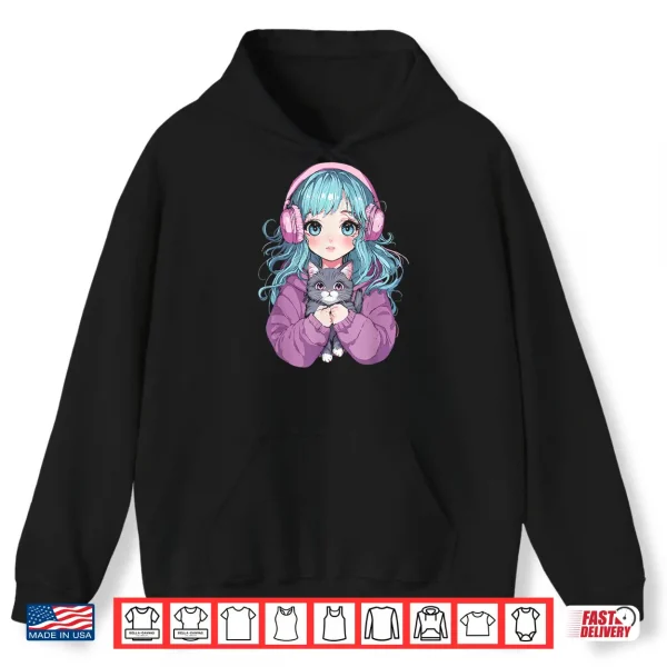 Hoodie Anime Girl Cat Japanese Kawaii Teens Girls Shirt