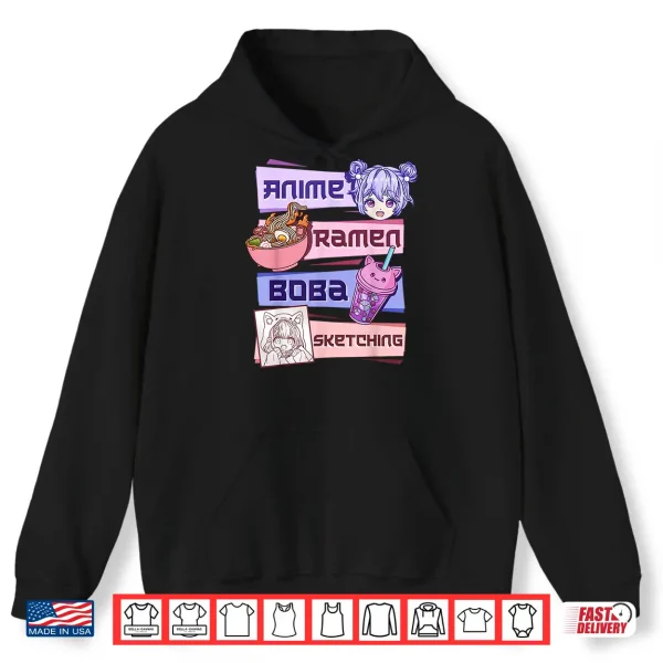Hoodie Anime Girl Ramen Boba Tea Bubble Tea Sketching Shirt