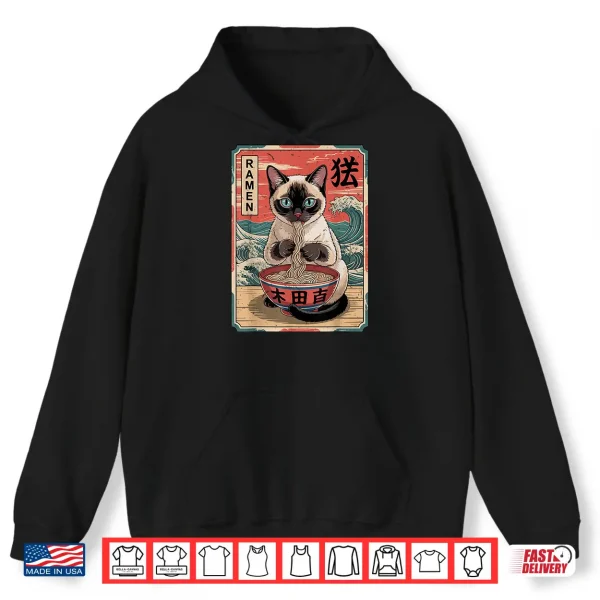 Hoodie Anime Siamese Cat Eating Ramen Noodle Funny Mom Dad Toddler Shirt 2