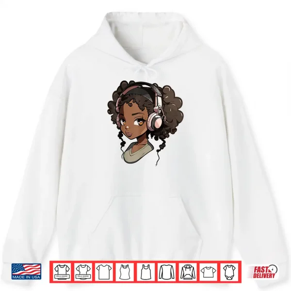 Hoodie Anime and Music Black Girl Anime Merch Afro African American Shirt
