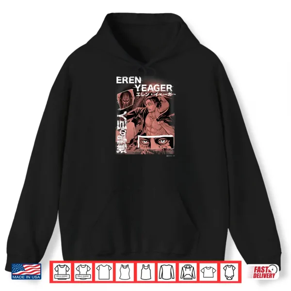 Hoodie Attack on Titan Eren Yeager Japanese Manga Collage Portrait Shirt