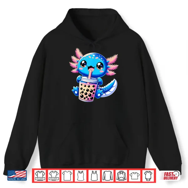 Hoodie Axolotl Bubble Boba Tea Anime Cute Kawaii Blue Axolotl Shirt