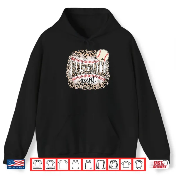 Hoodie Baseball Aunt Leopard Softball Auntie Funny Mothers Day Shirt
