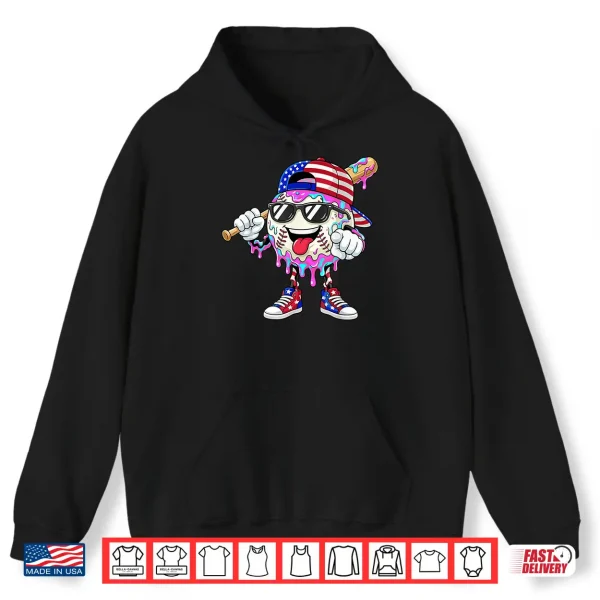 Hoodie Baseball Drip Ice Cream Boys Kids Baseball Drip 4th of July Shirt