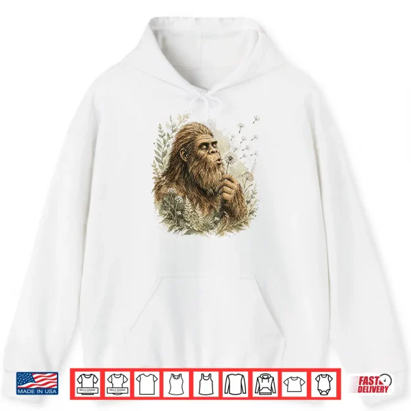 Hoodie Bigfoot Blowing Dandelion Sasquatch Making A Wish Vintage Shirt