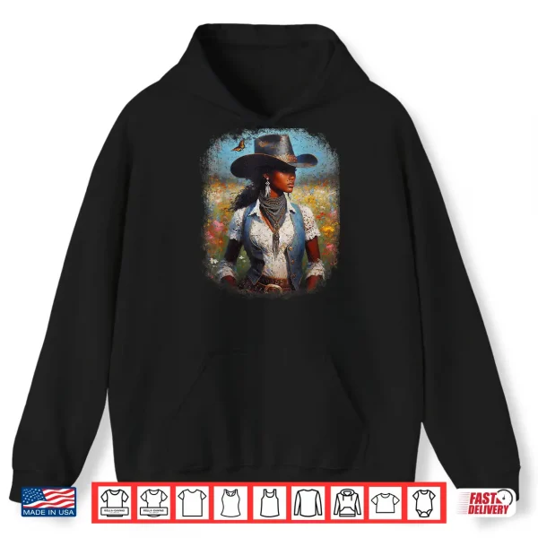 Hoodie Black Cowgirl Painting Art Western Rodeo Melanin Black Woman Shirt