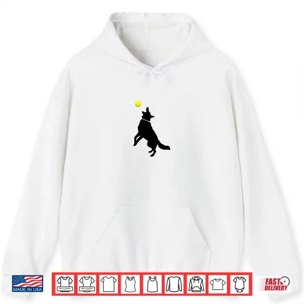 Hoodie Black German Shepherd Dog GSD Catching Yellow Tennis Ball Shirt