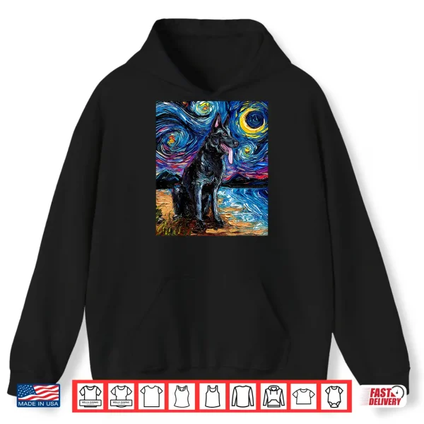 Hoodie Black German Shepherd Starry Night Dog and Moon art by Aja Shirt