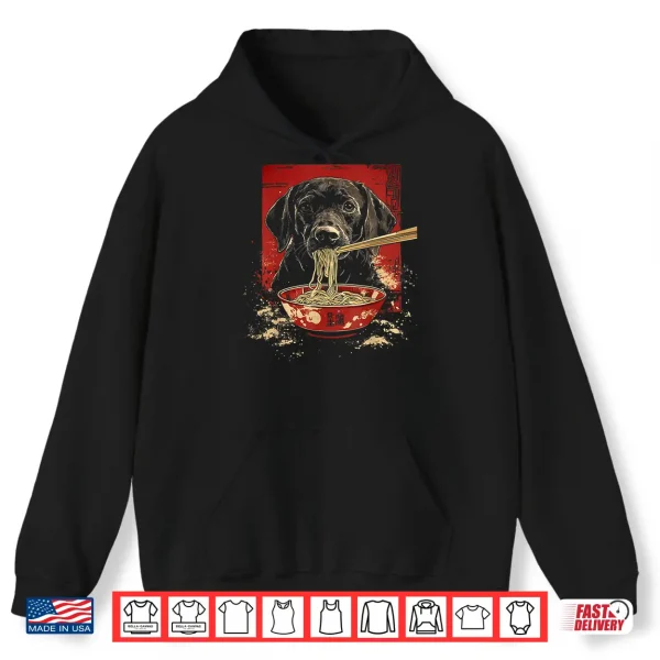Hoodie Black Labrador Retriever Dog Eating Ramen Noodles Shirt