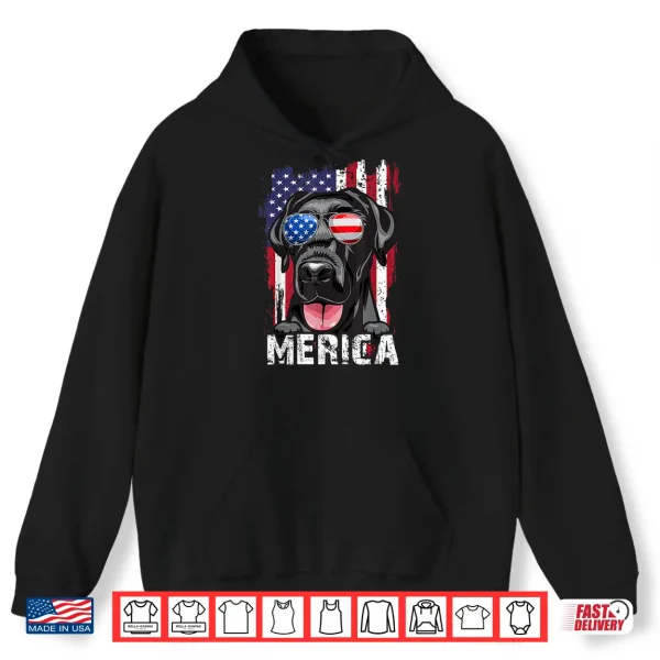 Hoodie Black Labrador Retriever Fourth Of July Merica USA Flag Lab Dog Shirt