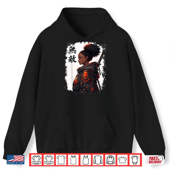 Hoodie Black Samurai Girl Anime Warrior Afro African Pride Shirt