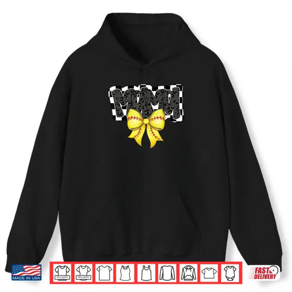 Hoodie Black Softball Mama Game Day Leopard Checkered Coquette Shirt