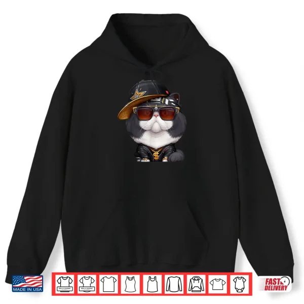 Hoodie Black White Persian Cat Hip Hop Super Star Shirt
