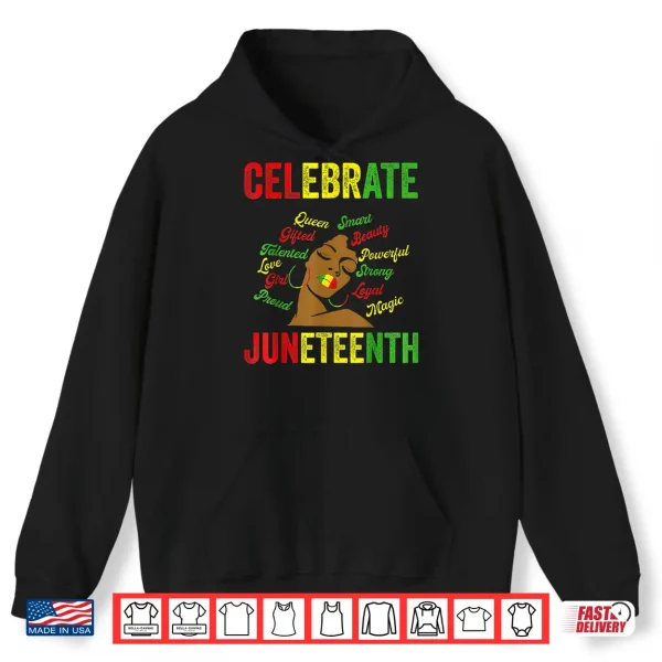 Hoodie Black Womens Juneteenth Celebrate Indepedence Day Shirt