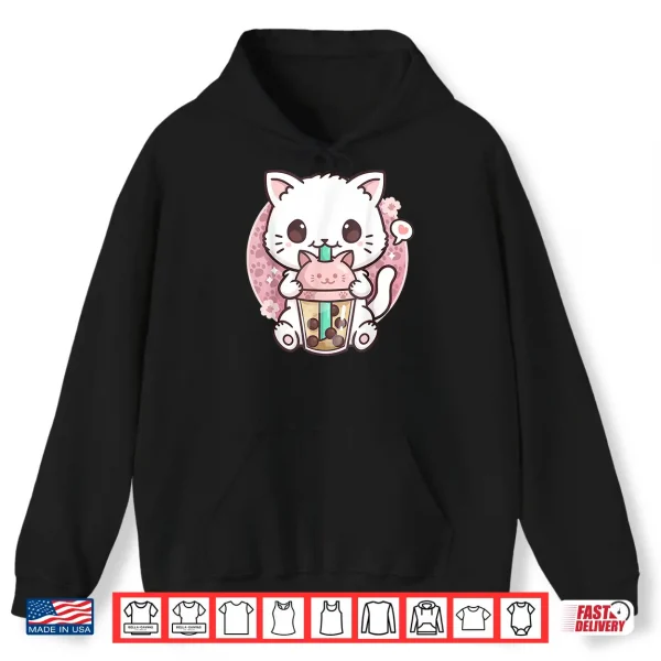Hoodie Boba Cat Boba Tea Bubble Tea Kawaii Anime Cat Kawaii Neko Shirt