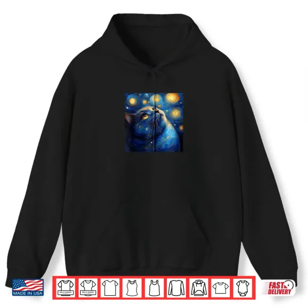 Hoodie British Shorthair Chonky Cat Starry Night Van Gogh Painting Shirt