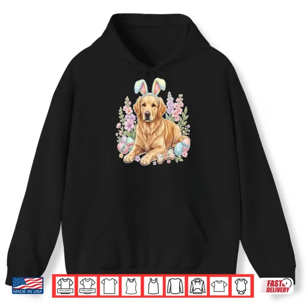 Hoodie Bunny Ears Floral Spring Golden Retriever Easter Day Dog Shirt