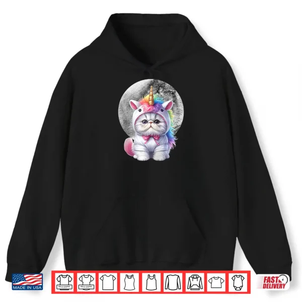 Hoodie Butterfly Unicorn Persian Cat With Full Moon Shirt