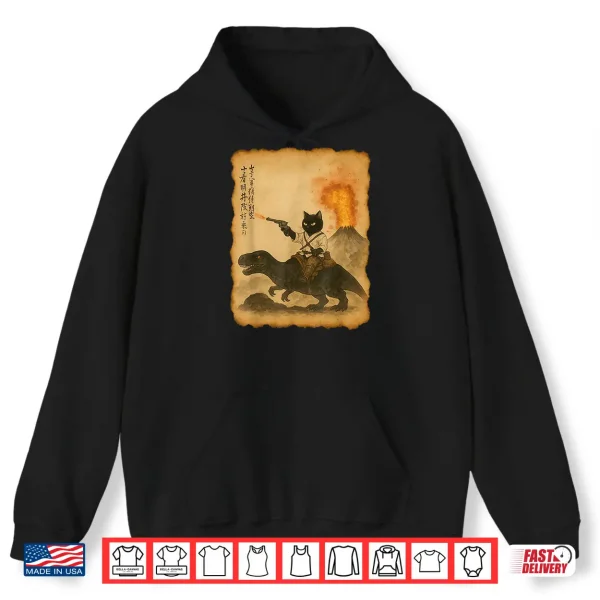 Hoodie Calligraphy Cat Dinosaur Volcanic Eruption Unisex anime cat Shirt