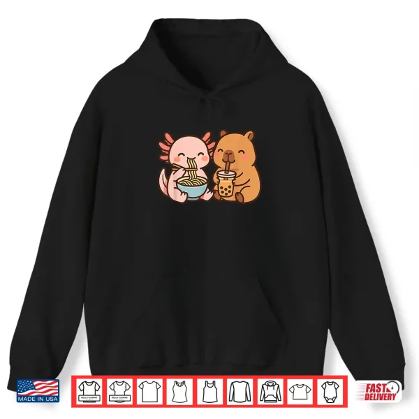 Hoodie Capybara Axolotl Kawaii Kids Anime Boba Tea Ramen Shirt