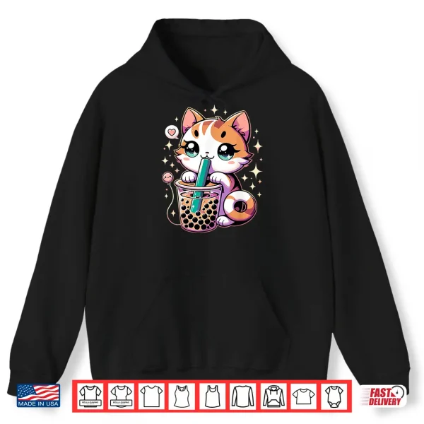 Hoodie Cat Boba Japanese Kawaii Anime Kitty Bubble Tea Neko Teen Shirt
