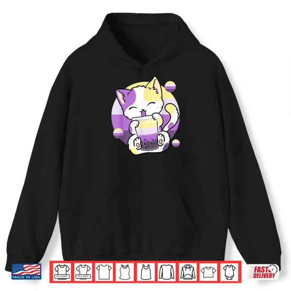 Hoodie Cat Boba Tea Bubble Tea Anime Kawaii Neko Non binary Kitten Shirt