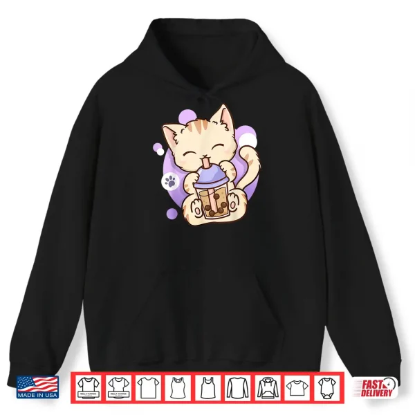 Hoodie Cat Boba Tea Bubble Tea Anime Kawaii Neko Shirt