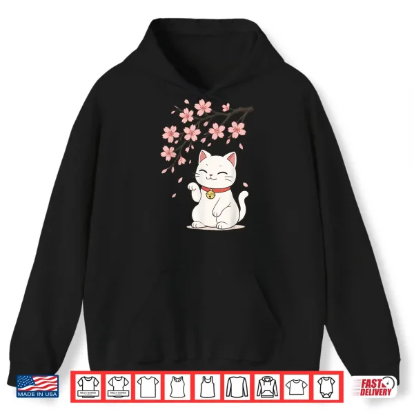 Hoodie Cat Cherry Blossom Japan Anime Men Women Kids Shirt