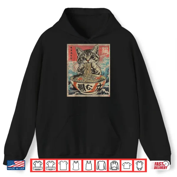 Hoodie Cat Eating Ramen Noodles Kawaii Anime Manga Japanese Food Shirt