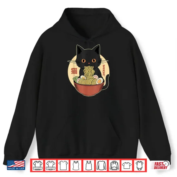 Hoodie Cat Ramen Funny Graphic Tees Japanese Kawaii Cat Anime Shirt