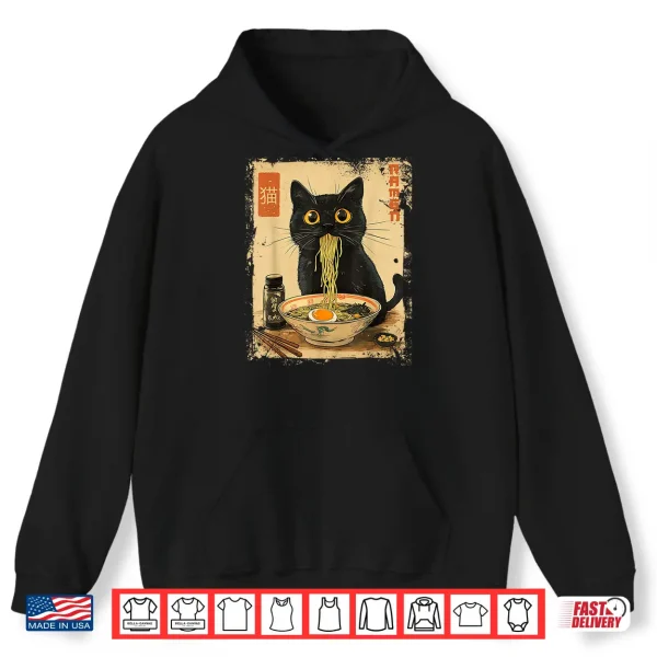 Hoodie Cat Ramen Japanese Funny Graphic Tees Kawaii Cat Anime Gifts Shirt