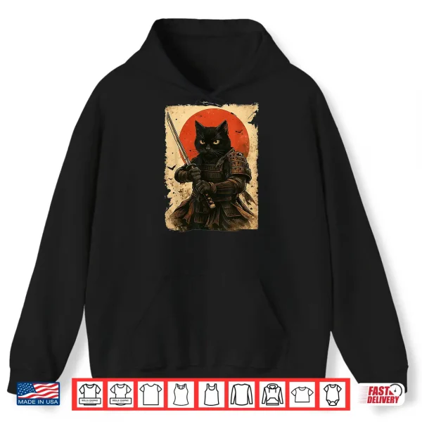 Hoodie Cat Samurai Vintage Japanese Warrior Shirt