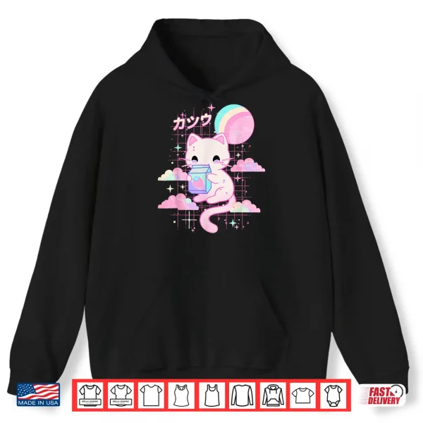 Hoodie Cat Strawberry Milk Anime 90s Japanese Cat Japan Shirt