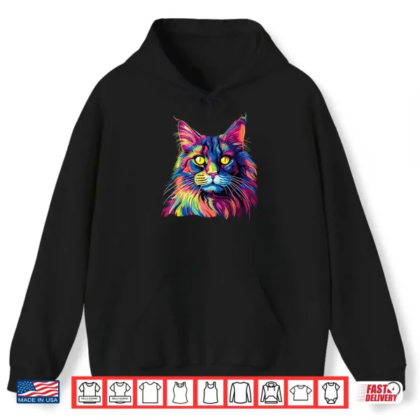 Hoodie Cat Watercolors Colorful Maine Coon Cats Shirt