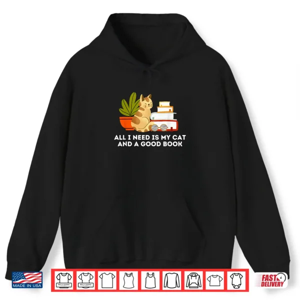 Hoodie Cat and A Good Book Worm Bibliophile Cottage Core Aesthetic Men Women Kids Shirt