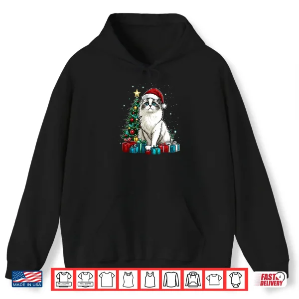 Hoodie Christmas Cat with Christmas Hat Ragdoll Cat Shirt