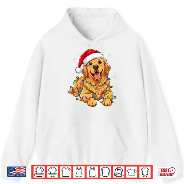 Hoodie Christmas Dog Golden Retriever Lights Xmas Shirt