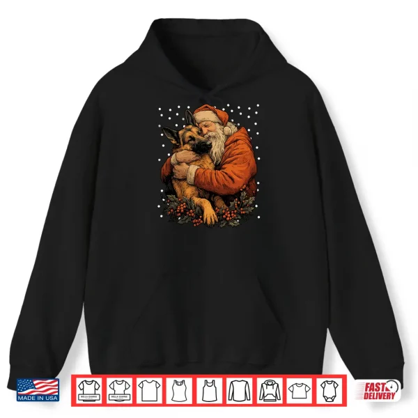 Hoodie Christmas German Shepherd dog with Santa Claus Winter Season Shirt
