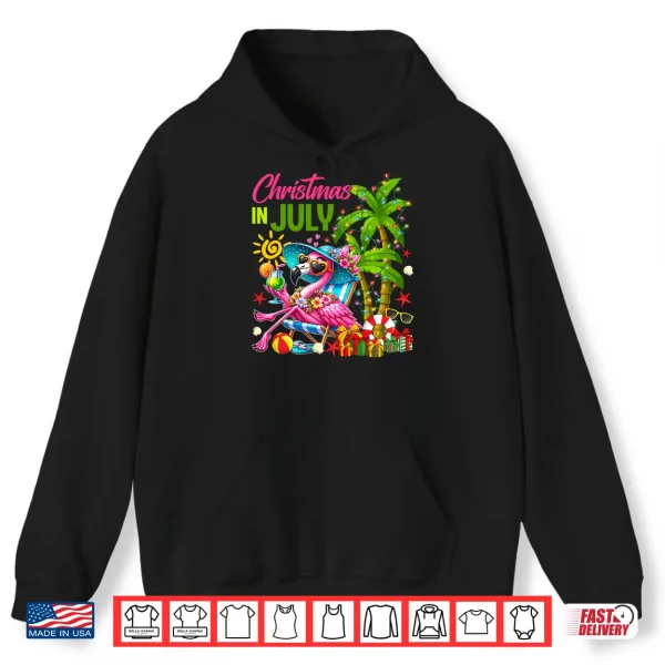 Hoodie Christmas in July Flamingo Drinking Cocktail Summer Women Shirt